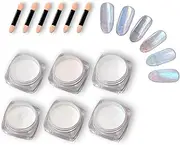 6 Colors Pearl Chrome Nails and Aurora Iridescent Powder、Mirror Effect Chrome Iridescent Shell Glitter Nail Art Pigment Manicure Powder for Nails (6PCS Set 1)