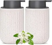 [iodoo] 2 Pack Foam Soap Dispenser - 12 Oz Beige Ceramic Foaming Soap Dispenser for Bathroom, Hand Wash Dispenser Bottle with Foaming Pump, Striped Refillable Dish Soap Dispenser for Kitchen