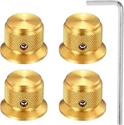 sourcing map 4 Pcs Aluminium Potentiometer Knobs, 3/16" (4mm) Universal Volume Tone Control Knobs for Guitar, Bass, 3/4" Gold