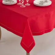 Tablecloth with Hemstitch Border Design Red - Saro Lifestyle