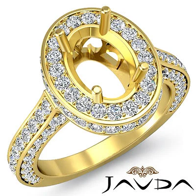 Diamond Engagement Filigree Ring Oval Semi Mount Halo Pave 14k Yellow Gold 1.6Ct