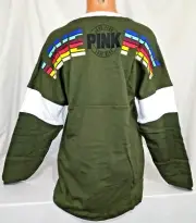 Victorias Secret Pink RETRO RAINBOW GRAPHIC Varsity Crew Sweatshirt NWT S RARE