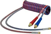 Tectran 20 ft. Red & Blue Tractor-Trailer Air Brake Hose Coil Set | Premium | Flexible Grips | Armor Jacketed | 48" Pigtail Tractor End Lead | 14” Trailer End Lead | Bonded Magnum