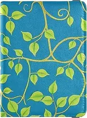 [Amooorous] Vintage Rattan Leaf Print Blue Leather decorative Passport Holder Cover Vaccine Card Holder Cover Combo Wallet Passport Holder Lightweight, Vintage rattan leaf print blue, 1 size