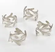 SARO LIFESTYLE HAMMERED SILVER TONE NAPKIN RING SET OF 4 VINE DESIGN BRAND NEW