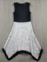 DKNY Womens Black White Jersey Chiffon Sleeveless Dress Sz 4 Lined Stretch