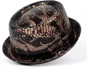 [LINCYS] Men Leather Pork Pie Hat Flat Dad Fedora Hat Jazz Hat for Gentleman Bowler Gambler Top Hat 3Size