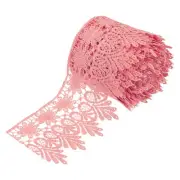 3 Inch Wide 5 Yard Lace Ribbon Floral Pattern Dark Pink Embroidered Lace Trim