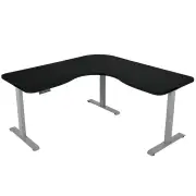 FORTIA Corner Standing Desk, 1730W x 1730W x 750D, 3 Motors, 120kg Load, Sit to Stand Up Electric Height Adjustable, Black/Silver Frame