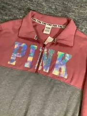 Victoria's Secret Pink Iridescent Quarter Zip Pullover Soft Begonia Clay Gray M