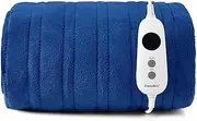 Dreamaker Double-Sided Coral Fleece Electric Heated Throw Blanket 200x180cm Heating Rug Plush Snuggle Overheat Protection Adjustable 9 Heat Settings Extra Long Cord Detachable Controller - Blue
