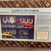 Complete set of 16 vintage cut crystal glass stemware NOS Lady Victoria