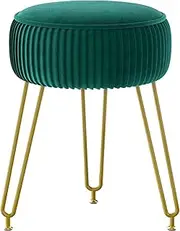 IBUYKE Velvet Round Footrest Stool Ottoman, Makeup Vanity Stool Side Table, Velvet Dressing Table Seat, Pouf Couch Stool, Golden Steel Legs, Green LG-30L