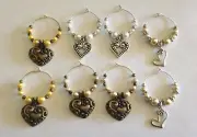bronze or silver heart wine glass charms anniversary everyday set of 2