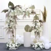 Pu Fan Leaf Pampas Grass White Rose Flower Arrangement Wedding Backdrop Decor
