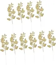 Mobestech 20pcs Simulated Leaves Christmas Wreath Christmas Foliage Stems Christmas Garland with Lights Christmas Ribbon Artificial Glitter Leaves Stems Xmas Garland Leaf Adornment Golden