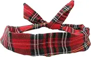 (Red) - Wire Headband Retro Wired Head Scarf Rockabilly Wire Hair Band Head Wrap Vintage Tartan Red