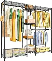 SYAMEET Heavy Duty Clothes Rack, Metal Freestanding Clothing Organization Storage System,Garment Rack with Adjustable Shelves and Hanging Rods, Multi-Functional Wardrobe and Closet Organizer.