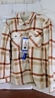 SAGE Brown Plaid SHERPA LINED FLANNEL SHIRT JACKET ~ Women's Large ~NWT