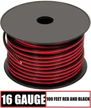 16 Gauge Speaker Cable Subwoofer Zip Power Wire Cord CCA - 100 Feet Red & Black