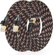 Cat 8 Ethernet Cable 3M 2 Pack, Nylon Braided High Speed Cat8 Network LAN Patch Cord, 40Gbps 2000Mhz Shielded RJ45 Flat Internet Cable in Wall, Indoor & Outdoor for Modem/Router/PC/Gaming