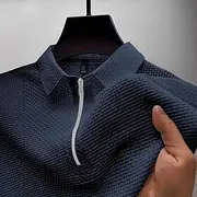 Men's Waffle Polo Shirts Golf Shirt Business Casual Lapel Quarter Zip Short Sleeve Fashion Basic Plain Quarter Zip Plain Summer Regular Fit Black White Navy Bl