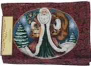 Set of 4 Tapestry Placemats,13"x19",CHRISTMAS,SANTA WITH GIFT BAG IN OVAL,Chef's