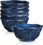 Small Ceramic Dessert Bowls Set - 10 oz, Set of 6, Microwave & Dishwasher Safe (Starry Blue)