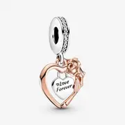 Pandora Heart & Rose Flower Dangle Charm