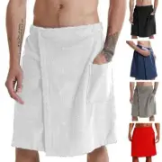 Solid Color Bath Towel Men Short Bathrobe Adjustable Men's Bathrobe with Elastic