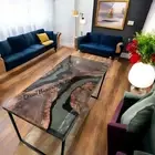 4'x2' Black Clear Epoxy Resin Dining Table Top Acacia Wood Live Edge Furniture