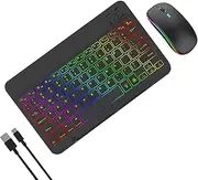 Bluetooth Keyboard and Mouse Combo for iPad, Rechargeable Wireless Keyboard & Mouse with 7-Color Backlit Compatible with Tablet Ultra Slim Portable