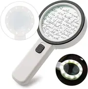 30X Magnifying Glass with Light - Handheld 12 LED Lighted Illuminated Large Lit Magnifier for Kids & Seniors Reading, Jewelers, Coins, Inspection, Exploring