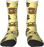 [JEJEA] Cute sloths on yellow lemons print Socks For Men and Women Men's Moisture Control Crew Socks Gifts For Golf, Hunting, Camping
