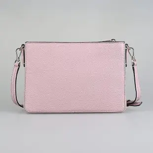 【KATE SPADE】kate spade Margaux簡約燙金LOGO荔枝紋牛皮拉鍊斜背包(中/粉餅灰)