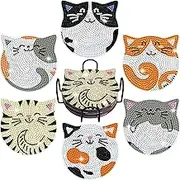 Vcekract Diamond Painting Coasters Kits - 6 Pcs Cat Diamond Art With Holder, Crafts Kits for DIY, Diamond Art Kits for Adults