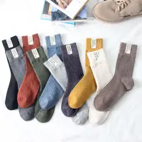 在飛比找蝦皮商城優惠-大唐襪業 D318情侶款素色堆堆襪日系中筒襪子布標純色棉襪百