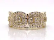 2Ct Baguettes Cut Moissanite Halo Cuban Link Hip Hop Ring 925 Sterling Silver
