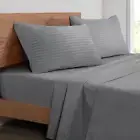 Striped Grey-01 1800 Thread Count Queen Sheet Set - Hypoallergenic, Deep Pocket,