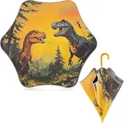 [ODAWA] Kids Umbrellas Dinosaurs Forest Children's Rain Stick Umbrella with Classic J Hook Curved Handle