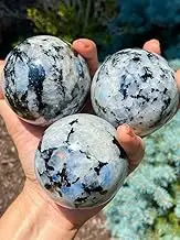 Large Flashy Rainbow Moonstone Sphere Gem Ball Crystal Carved Crystal Ball - Mednd Citation Balls - Feng Shui Supplies - Wealth Stones arystals - Home Office Desk Decor Healing 50-60MM