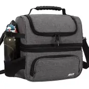 Dual Compartment Lunch Bag Tote with Shoulder Strap for Men and Women Insulat...