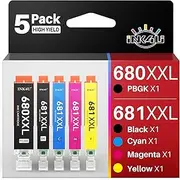680XXL 681XXL Ink Cartridges PGI-680 XXL CLI-681 XXL Compatible for 680XXL 681XXL Canon Work for Pixma TR7520 TR7620 TR8620 TR8520 TS6120 TS9120 TS9520 TS9521 TS6220 Printers (5 Pack)