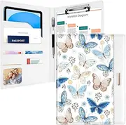 Padfolio/Resume Portfolio Folder for Women Men, WAVEYU Cute Chic Padfolio Cover Folder, Conference/Legal Document Organizer with Letter/A4 Size Clipboard, Document Sleeve, Butterfly
