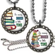 Reading So Many Books So Little Time Bottle Cap Necklace & Chain Kids Jewelry