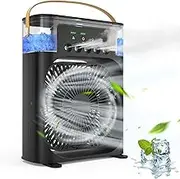 Portable Air Conditioner Humidifier - Desk Fan With USB, Handheld Mini Fan for Office Accessories - Evaporative Air Cooler With Timer, LED Nightlight and 5 Sprays