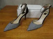 NEW White House Black Market Gianna Womens 9.5 Gingham Ankle Strap Heels Pumps