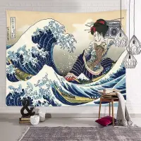 在飛比找蝦皮購物優惠-掛布網紅日式浮世繪神奈川衝浪掛布掛毯海浪壁毯客廳臥室裝飾in