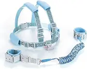 3 in 1 Reflective Kids Leashes, Toddler Harness Leash with Anti Lost Wrist Link, Child Harness with Key Lock Design for Boys/Girls, Walking Wristband Rope Protection Tether Belt, Blue