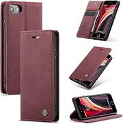 UEEBAI Wallet Case for iPhone SE 2020 iPhone 7 iPhone 8, Premium PU Leather Case Vintage Matte Wallet Flip Cover [Card Slots] [Magnetic Closure] Stand Function Folio Shockproof Full Protection - Red